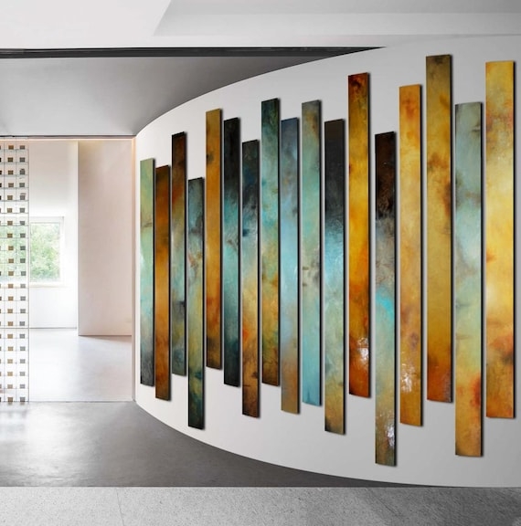 Curved Wall Art Installation with Rhythmic Vertical Panels