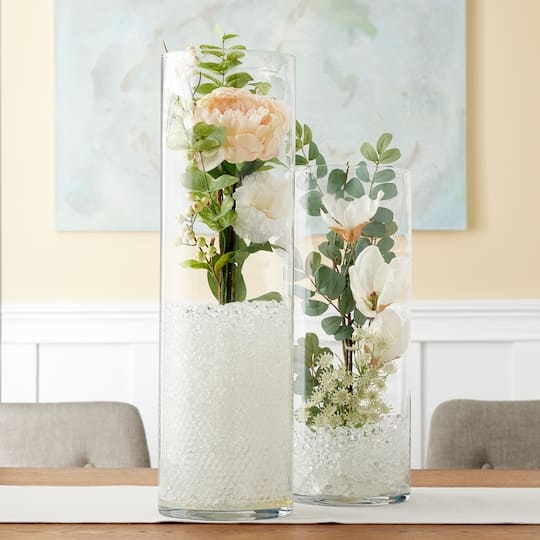 Cylinder Vases: Clear Glass with Beaded Texture Filler for Dining