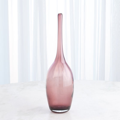 Decorative Bottle, Amethyst Glass, Elongated Neck Sleek Centerpiece