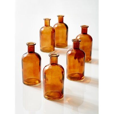 Decorative Bottle Apothecary Shape Amber Glass Set, Vintage Inspired.