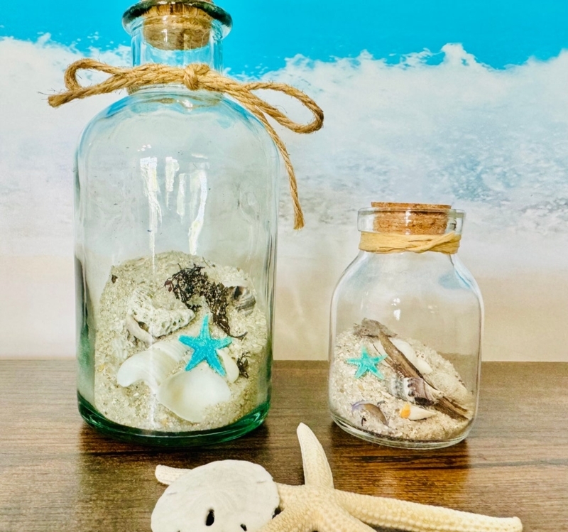 Decorative Bottle Cork Sealed Glass Turquoise Starfish Sand Art