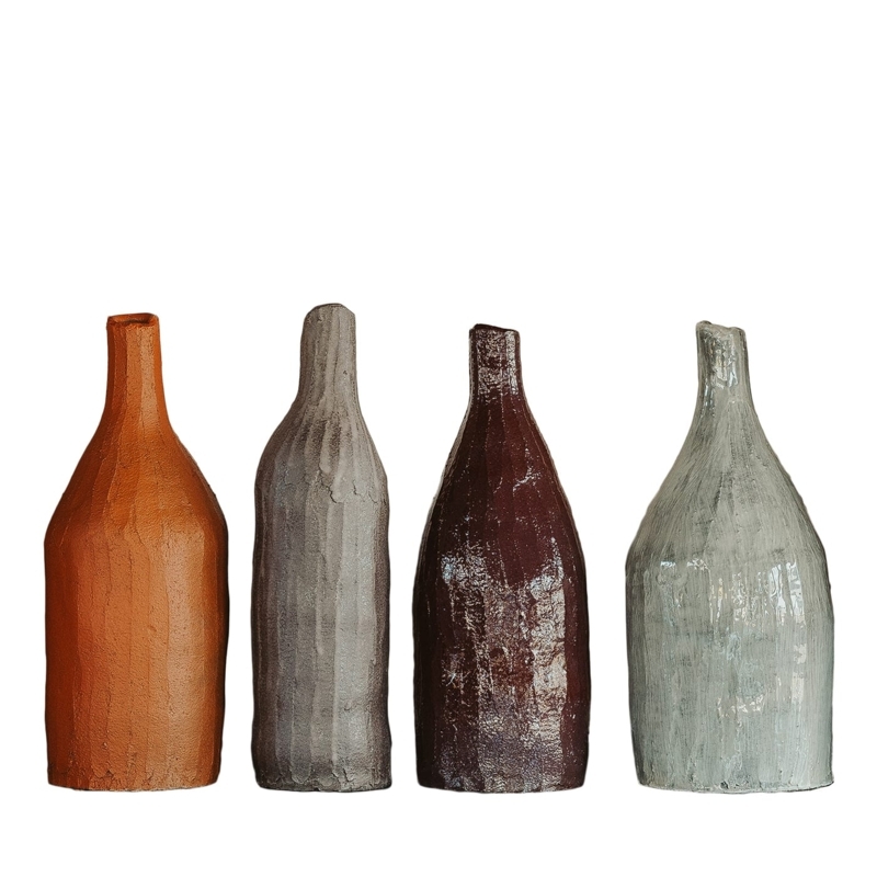 Decorative Bottle Hand Molded Texture Earth Tone Variety Set Wabi Sabi