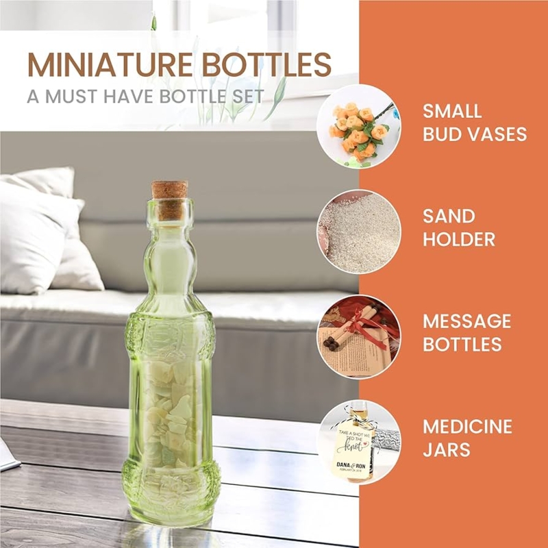 Decorative Bottle Light Green Tint Cork Closure Apothecary Silhouette