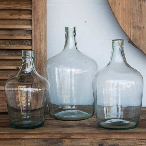 Decorative Bottle Set: Oversized Glass Demijohns with Varying Heights