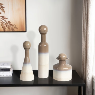 Decorative Bottle Set Round Ball Lids Two-Tone Ceramic Bottle Set
