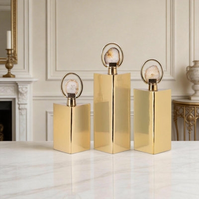 Decorative Bottle Trio Glam Gold Geode Topper Accent Jars