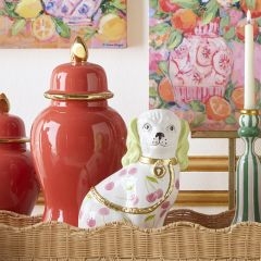 Decorative Figurine Cherry Motif Dog Whimsical Ceramic Dog Figurine Decor