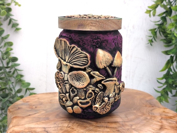 Decorative Jar 3d Mushroom Carving Purple Gold Palette Mushroomcore Jar