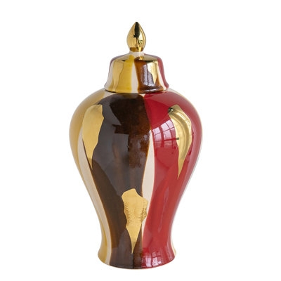 Decorative Jar Drip Glaze Gold Accents Bold Abstract Ceramic Ginger Jar