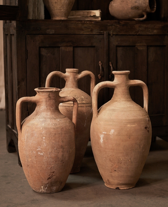 Decorative Jar Dual Arched Handles Rustic Terracotta Amphora