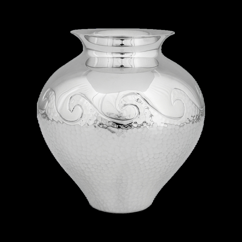 Decorative Jar Dual Finish Hammered Wave Scroll Motif Artisan