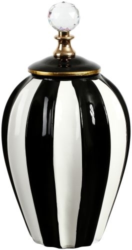 Decorative Jar: Faceted Crystal Finial, Bold Black and White Stripes, Glam