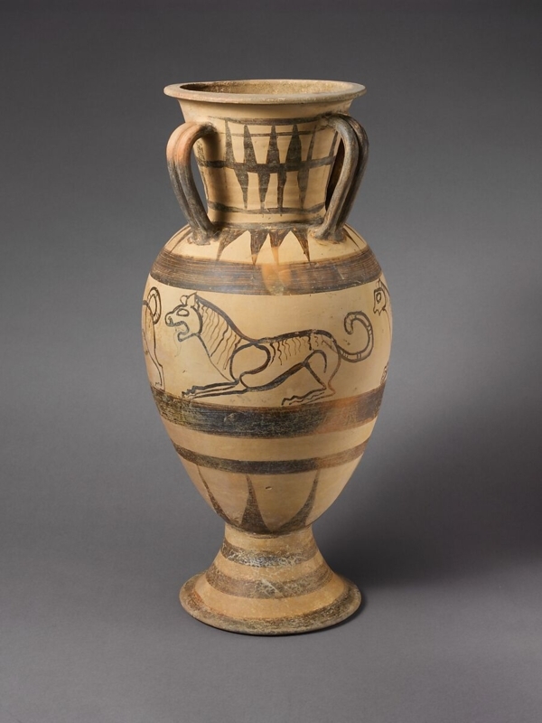 Decorative Jar Four Handles Archaic Silhouette Antique Terracotta
