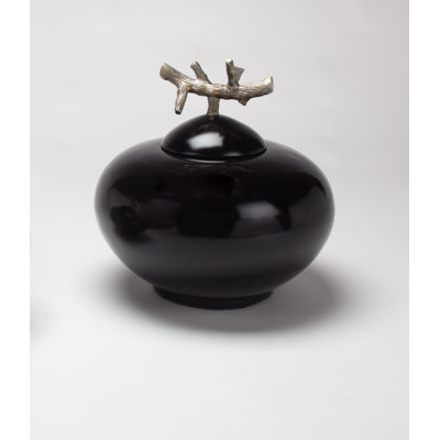 Decorative Jar Glossy Black Branch Handle Sculptural Organic Glam