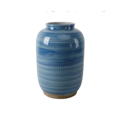 Decorative Jar: Horizontal Stripes, Unglazed Base, Artisanal Style