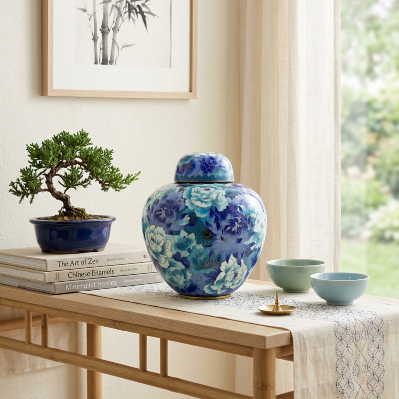 Decorative Jar Intricate Floral Ceramic Zen Asian Inspired Urn Lidded