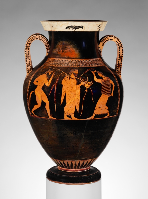 Decorative Jar Red Figure Pottery with Ivy Patterned Handles