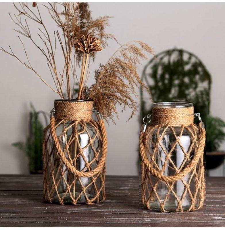 Decorative Jar Rope Netting Handle Rustic Nautical Table Decor