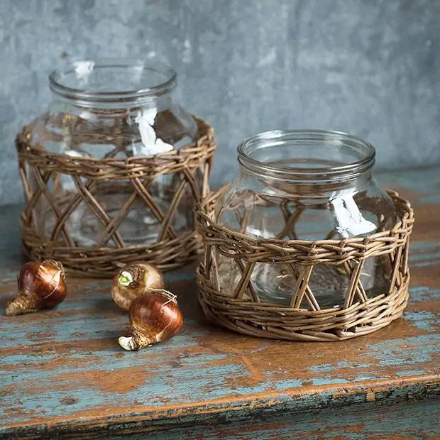 Decorative Jar Set Basket Wrapped Woven Glass Rustic Farmhouse