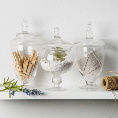 Decorative Jar Set: Clear Glass Apothecary Style with Finial Lids