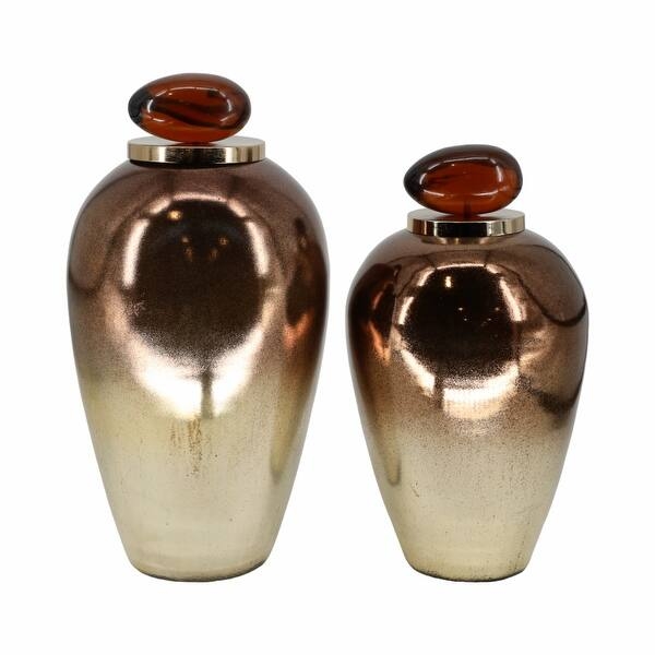 Decorative Jar Set Copper Ombre Amber Resin Topper Temple Shape