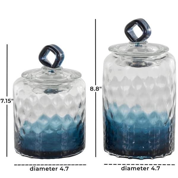 Decorative Jar Set Faceted Glass Diamond Knobs Blue Ombre Finish