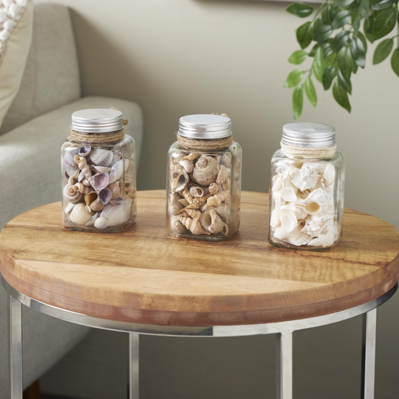 Decorative Jar Set with Seashell Filler, Jute Rope Detail, Coastal Style