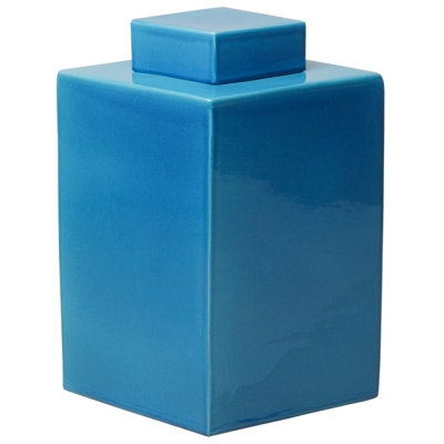 Decorative Jar Vibrant Teal Glossy Modern Blue Decorative Jar