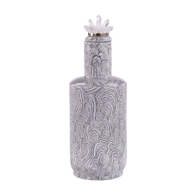 Decorative Jar: Wavy Marbled Pattern, Crystal Finial, Organic Modern.