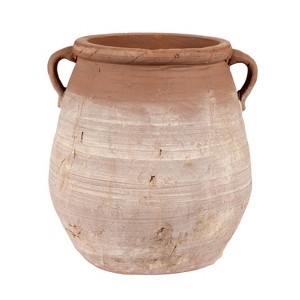 Decorative Jar Whitewashed Finish Terracotta Rim Boho Style