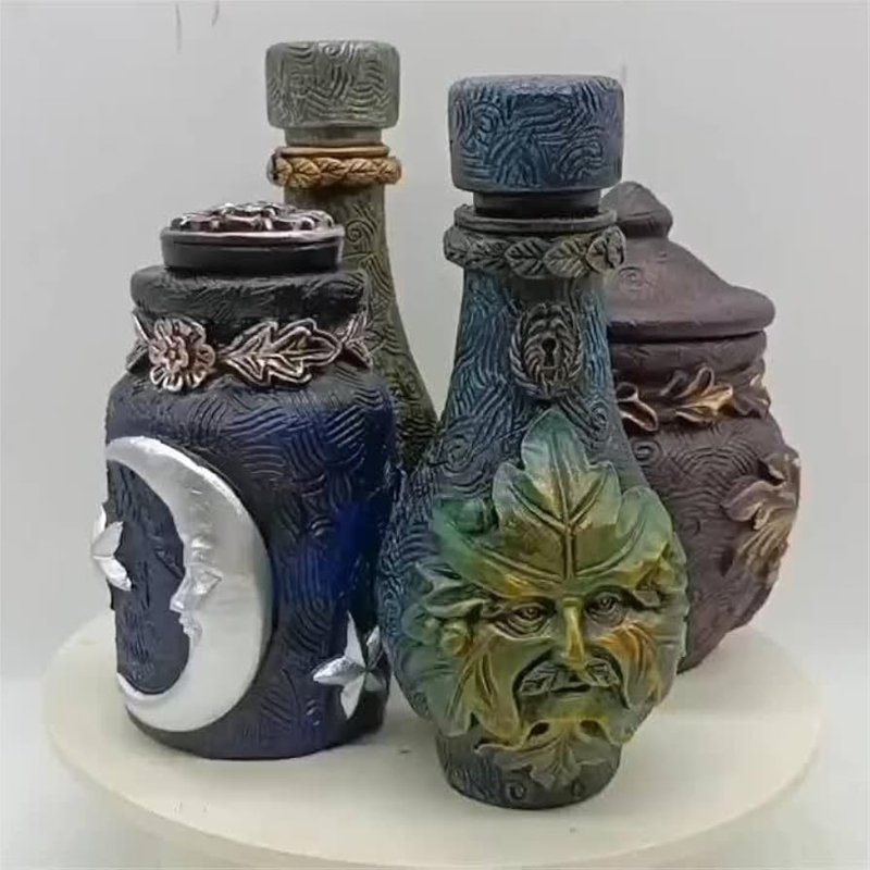 Decorative Jars Mythical Motifs Apothecary Style Textured Whimsical Set