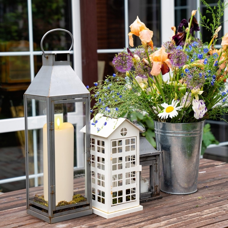 Decorative Lantern Rustic Outdoor Centerpiece with LED Candle