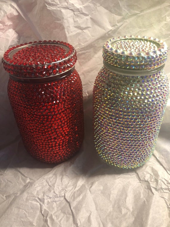 Decorative Mason Jar with Sparkling Full Rhinestone Coverage