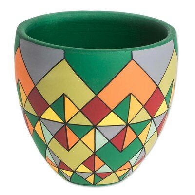 Decorative Pot Geometric Multicolor Emerald Green Interior Matte