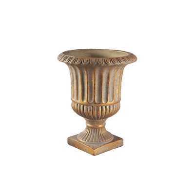 Decorative Urn Antique Gold Ribbed Cement Classic Vase Decor Pedestal