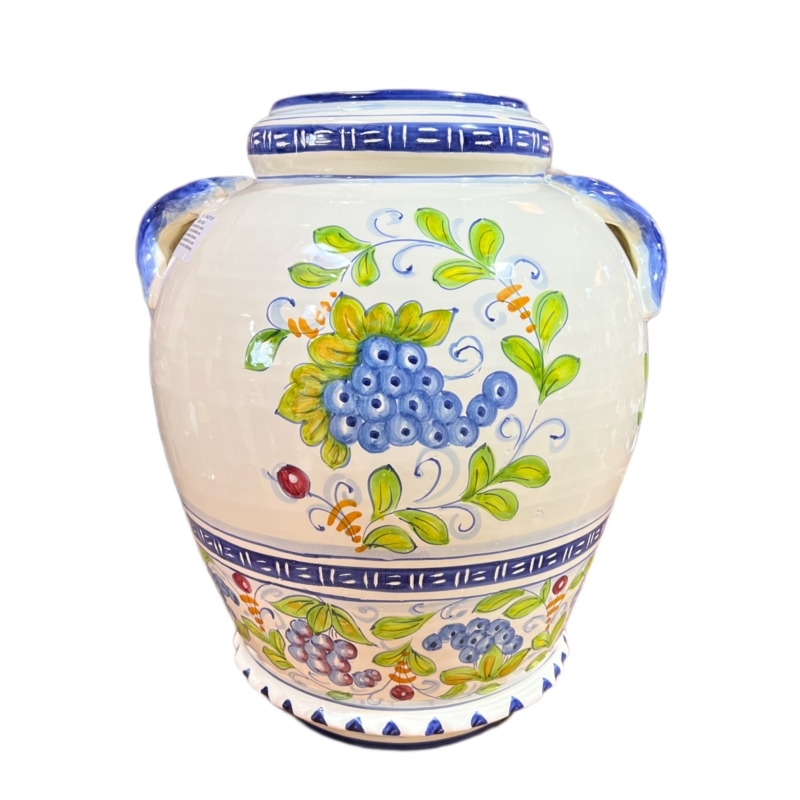 Decorative Urn Hand Painted Ceramic Majolica Lemon Motif Side Handles