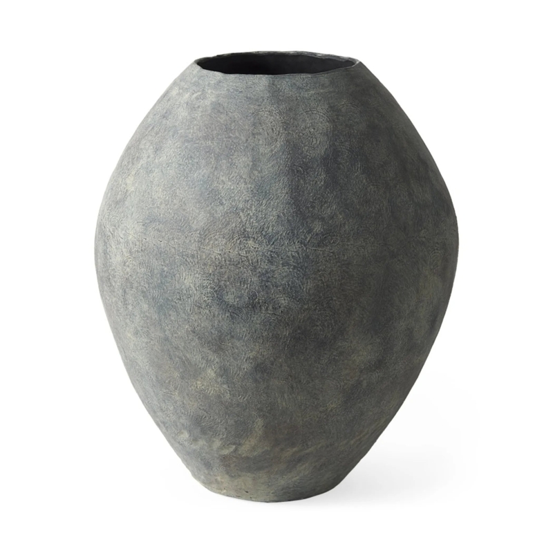 Decorative Urn Heavy Surface Texture Wabi-Sabi Charcoal Ovoid Vase