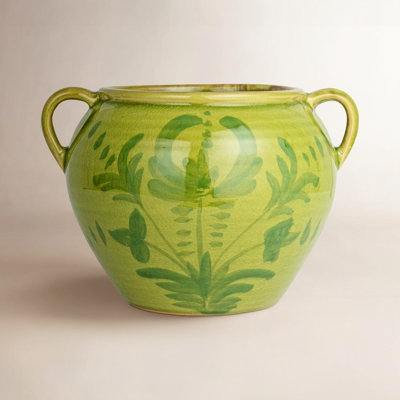 Decorative Urn Lime Green Hand Painted Botanical French Country