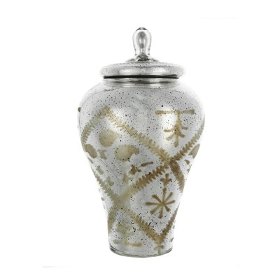 Decorative Urn Mercury Glass Lattice Pattern Starburst Motif
