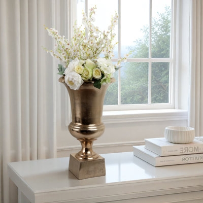 Decorative Urn Oversized Gold Urn Centerpiece Aluminum Square Base Flared