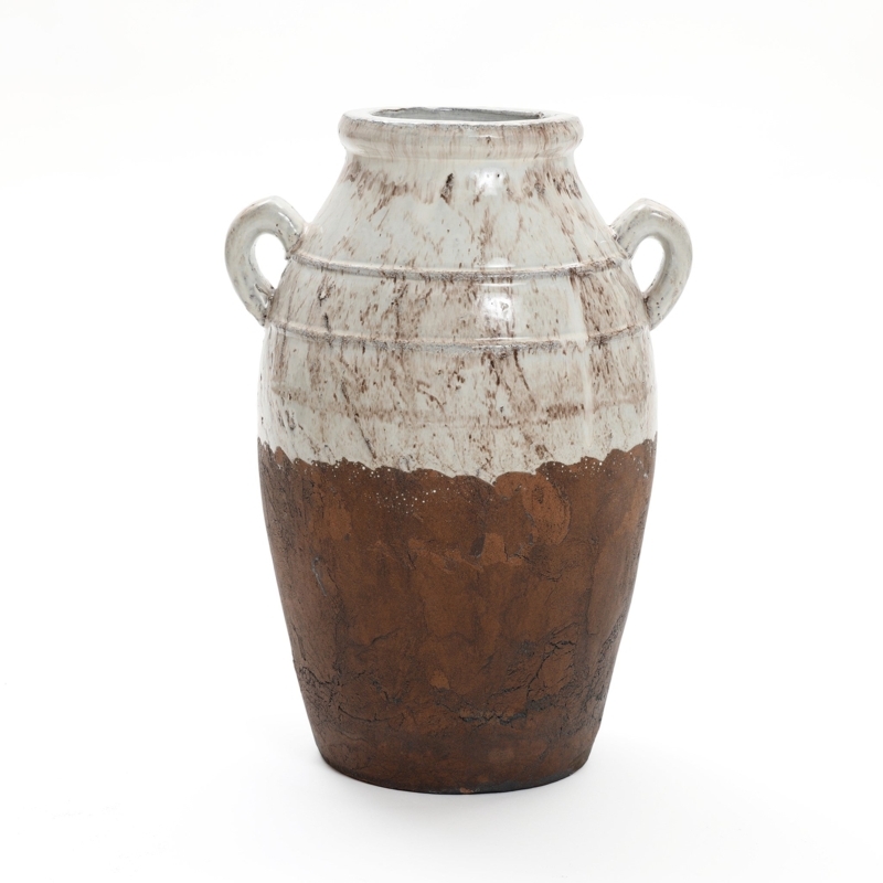 Decorative Urn: Rustic Farmhouse Two-Tone Cream Brown Distressed (65 chars)