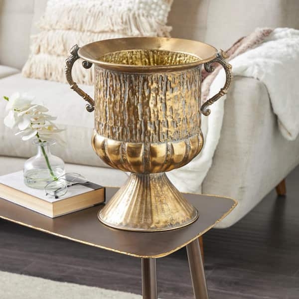 Decorative Urn Scrolled Handle Pedestal Urn Antique Hammered Metal Finish