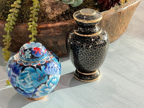 Decorative Urn Set Cloisonne Enamel Traditional Floral Enamel Accents