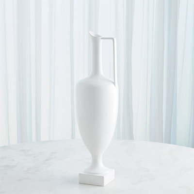 Decorative Urn, Single Handle, Square Base, Matte Finish. Minimalist Style.