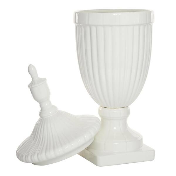 Decorative Urn, Tall Fluted Body, Pedestal Base. Neoclassical Style.