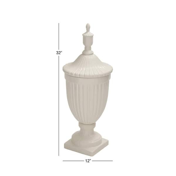 Decorative Urn Tall Fluted Body White Ceramic Pedestal Base