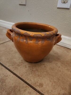 Decorative Urn Terracotta Orange Distressed Glaze Dual Handles Rustic