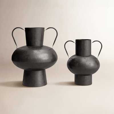 Decorative Urn Tiered Silhouette Curved Metal Handles Industrial Style