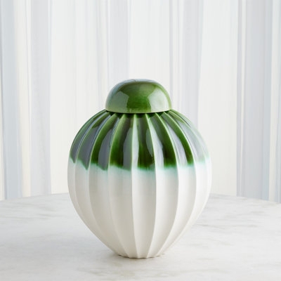 Decorative Urn: Two-Tone Fluted Ceramic with High-Gloss Finish
