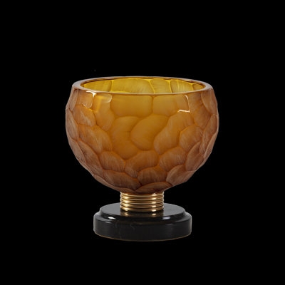 Decorative Urn with Amber Pebble Texture Bowl and Ribbed Gold Stem